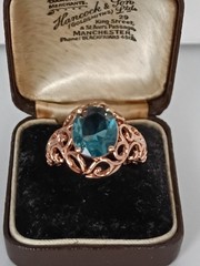Vintage 1990-s 14 Ct Rolled Gold Aquamarine Ring Size UK R US 8.5 – Hallmarked!