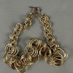 Vintage Link Statement Necklace Gold Tone Multi Ring Toggle Clasp 16.5″