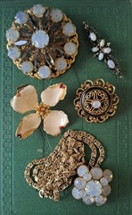 Vintage Opaline Glass Opal & Aurora Borealis Jewelry Lot