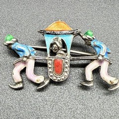 Vintage Unmarked Silver Marcasite Sedan Chair Brooch 7 Grams 935? AS IS