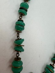 Vintage Necklace Art Deco Green Art Glass Pressed Asian Pendant PJ