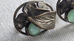 Vintage Czech Art Nouveau Ornate Green Stone Fine Details Screwback Earrings