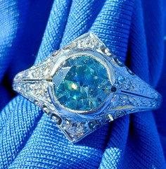 NATURAL EARTH MINED Blue Zircon DIAMOND PLATINUM ORIGINAL DECO Engagement Ring 8