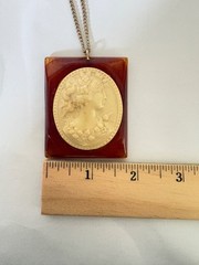 Vinatge Carved Bakelite & Celluloid? Cameo Pendant Necklace