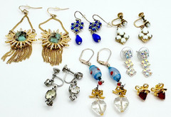 Lot 8 Pairs of Earrings Rhinestones Glass & Acrylic Vintage E-904
