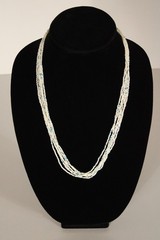 Beaded Necklace Light Sky Blue Pearl White 24″ 6 Strand Tiny Seed Bead Handmade
