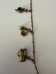 Sweet Romance USA Bronze Tone Teapot Charm Necklace w/Rose Crystal Beads 27″