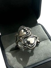 Vintage Beau Sterling Silver Heart Flower Spoon Ring Adjustable One Size