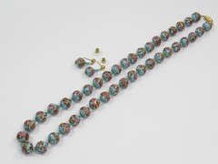 Italy WEDDING CAKE Gold Pink Red Blue Bead Strand NECKLACE Pierced EARRINGS SET
