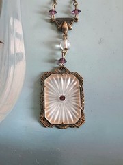 Vintage Purple Camphor Glass Lariat Pendant Brass