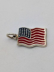 Vtg 925 Sterling Silver Blue Red Enamel American Flag Charm Waving USA Pendant
