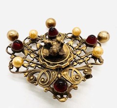 JOSEFF of HOLLYWOOD Cherub Red Bullet Glass Brooch Signed Vintage Jewelry