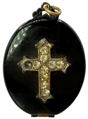 Vintage Victorian Revival Cross Black Photo Locket WWII Military Bugler Solider