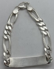 Vintage Sterling Silver ID Bracelet Engravable Figaro Chain Unisex 24.8 Gr 8”