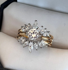 Vintage 1980s Wedding Ring Set Size 5 Cubic Zirconia 14K Gold Plate – 14F
