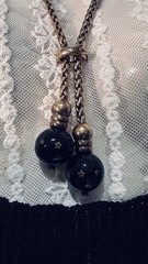 Vintage TALY 925 STERLING 78g Italy BOLO Wheat Chain Necklace Bijoux?Onyx Balls