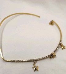 Lunch at the Ritz Star Charm Collar Necklace Goldtone Rhinestones