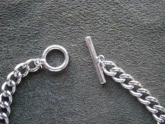 SU Curb Chain Link Vintage Shiny Silvertone Toggle T-Bar Bracelet 7.25″ ~ 14.8g