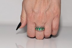 Antique 14k Gold Top Silver Natural Rose Cut Diamond And Emerald Ring