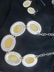 Yellow Gold Tone Resin or Acrylic Cabochon Necklace & Earrings