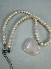 Freshwater Pearl Rose Quartz Heart Pendant Necklace Romantic Elegant