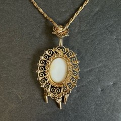 Juliana D&E Necklace Book Piece Courting Couple Transfer Cabochon Turquoise Vtg