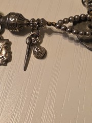 Vintage Bracelet With Sterling Silver Charms And Glass Beads 7.5″ Long