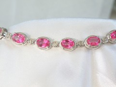 Sterling Silver 925 Natural Pink Topaz Diamond Tennis Bracelet 7.5″