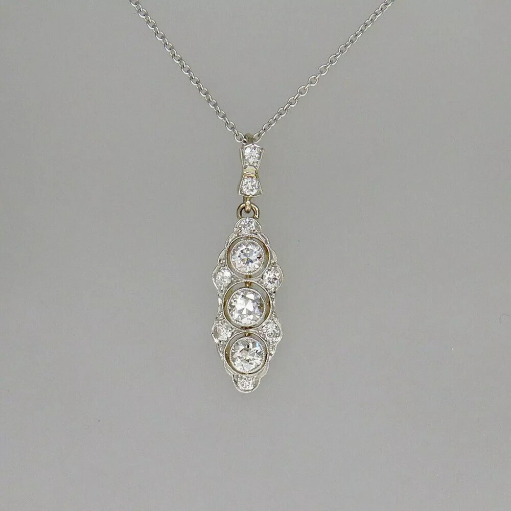 Art Deco Vintage Style Round Lab Created Diamond 14K White Gold Finish Pendant