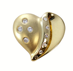 14K Gold & Diamond Heart Pendant, 1” by 7/8”