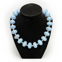 Geniune Lucite Necklace Chunky Collar Pale Blue Silver Tone Made In Hong Kong