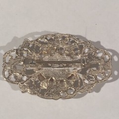 Vintage Ornate Frosted Yellow Gold Plated Pearl Pink Satin Glass Stone Brooch