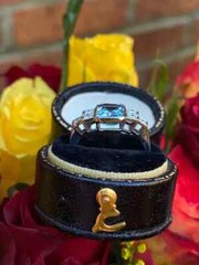 3Ct Aquamarine Art Deco Vintage Style & Lab-Created Diamond Wedding Silver Ring