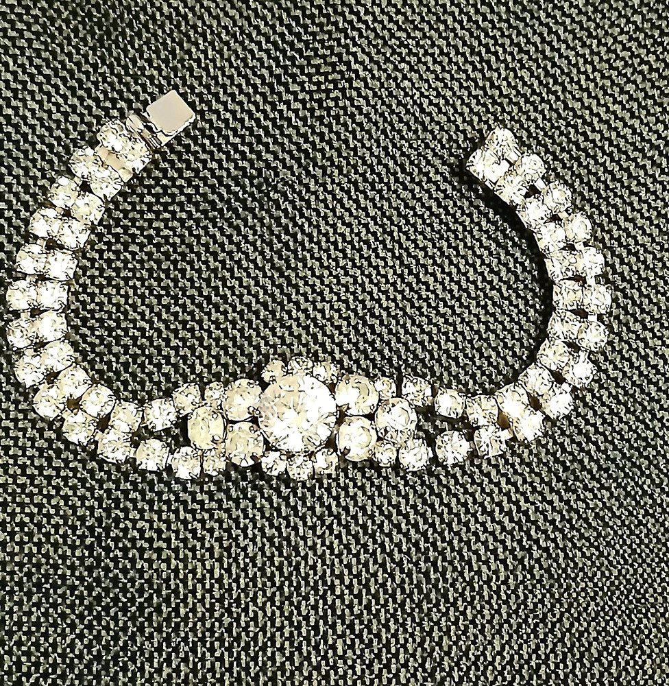 Vintage Austria 2-Layer Crystal Bracelet Bright Clear Crystals Signed Austria 7″