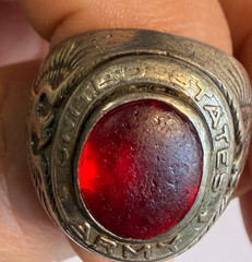 Vintage ARMY Sterling Silver Ring with Eagle and Red Stone