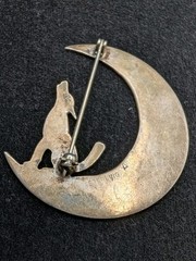 Vintage Southwestern Style Sterling Silver Howling Wolf Moon Pin Handmade