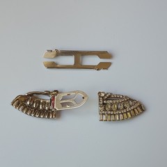 Gold Tone Clear Baguette Rhinestone Dress/Scarf Clip Set 2pc w/ Connector Bar