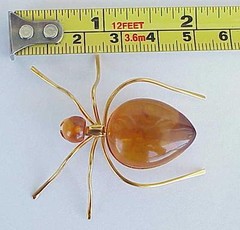 BALTIC AMBER INSECT SPIDER BROOCH GOLD JEWELRY 老琥珀 RUSSIAN USSR SOVIET PIN ORDER