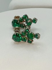 Art Deco Green Rhinestone Earrings Dangle Screw Back 1″