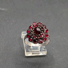 Vintage Sterling Silver Rose Cut Garnet Bohemian Czechoslovakia Ring Sz 8 ⚠️Read