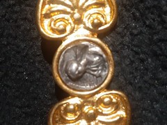 Gold Plated Pewter Cameo Coin Pin Brooch Ben- Amun?