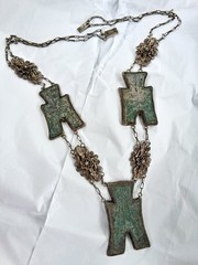 Rare Refined Art Deco Chinese Export Filigree Necklace Spade Money YAN