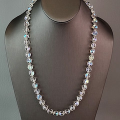 Vintage AB Glass Beaded Necklace Round Faceted Aurora Borealis 24″