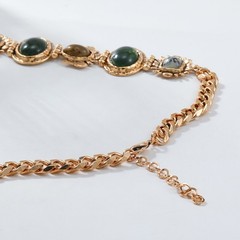 Vintage Glam Green stone Tiger Eye Choker Gold Victorian Statement Necklace gift