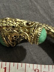 Vintage Whiting & Davis Mesh Snake Wrap Bracelet Green Peking Glass Cabachon