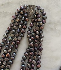 Vintage Estate Baroque Pearl Peacock Blue Purple Plum Necklace & Bracelet Set