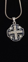 Vintage Sterling Silver & Blue Enamel Jerusalem Cross Pendant on 925 Italy Snake