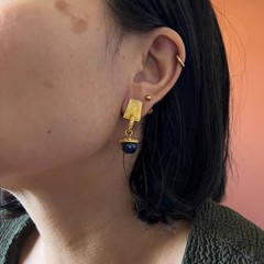 Vintage 80s blue and gold drop earrings glam retro small gift for her