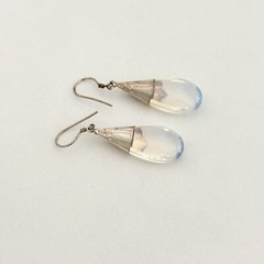 Vintage Sterling Silver Opaline Glass Dangle Earrings