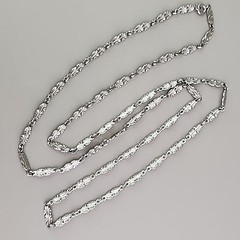 Vintage Chain Necklace Silver Tone Starburst Etched Bar Link 34″